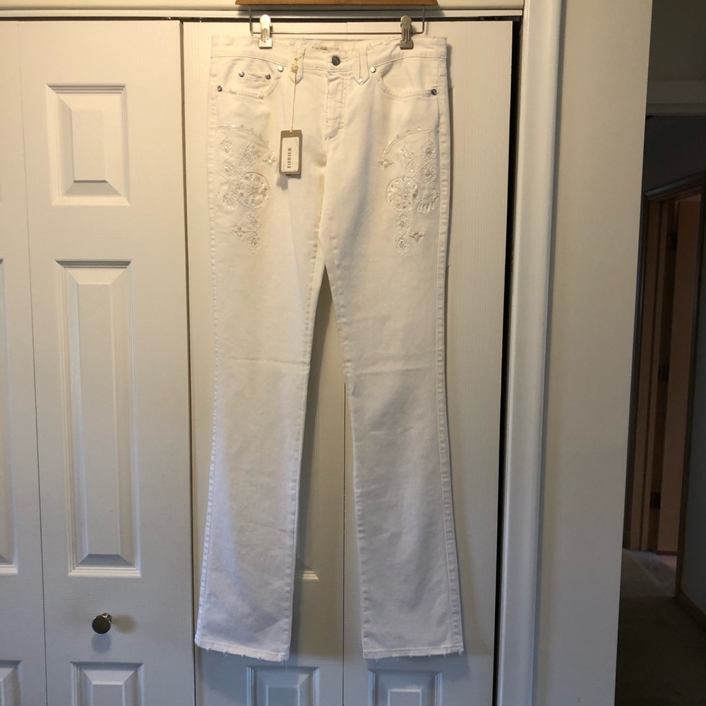 Bluemarine White Jeans w embroidery detail Sz 44